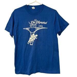 Vintage 1991 The Olympiad Single Stitch T-shirt Blue Sports Olympic Torch Large‎
